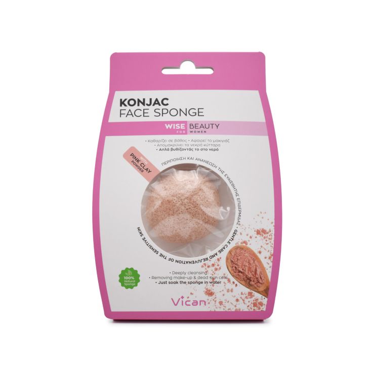 Vican Wise Beauty Konjac Σφουγγάρι Καθαρισμού Pink Clay Powder 1 τμχ