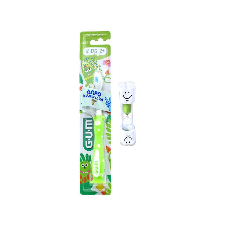 Sunstar Gum Toothbrush Kids Monster Soft Light Green from 2 years & Hourglass