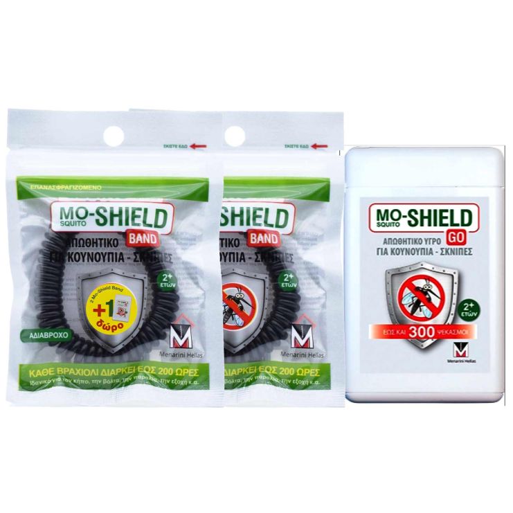 Menarini Mo-Shield Αντικουνουπικό Βραχιόλι Μαύρο x 2  & Mo-Shield GO Απωθητικό Υγρό Spray 17ml