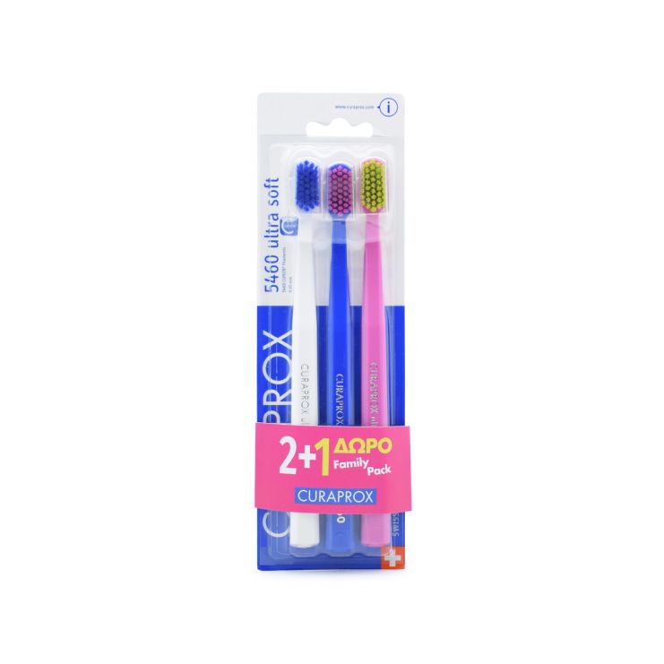 Curaprox CS 5460 Ultra Soft Οδοντόβουρτσα Family Pack 2+1 Λευκή - Ροζ - Μπλε 