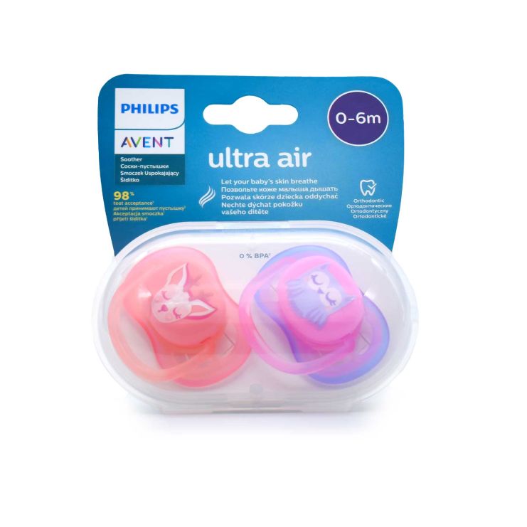 Philips Avent Ultra Air Orthodontic Silicone Pacifiers 0-6m SCF085/02 Pink Purple 2 pcs