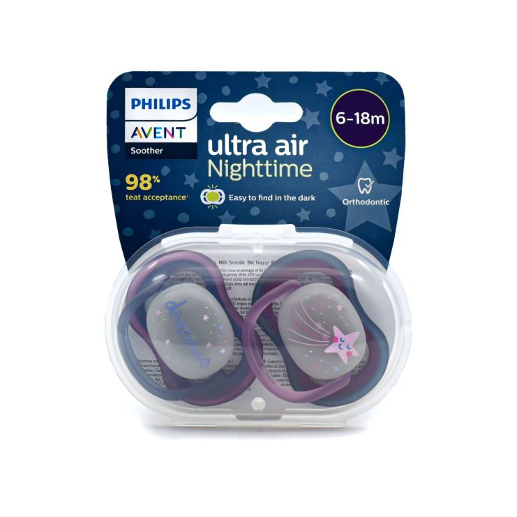 Philips Avent Ultra Air Nighttime Ορθοδοντικές Πιπίλες Σιλικόνης από 6 έως 18 μηνών Dreams Αστεράκι 2 τμχ SCF376/14