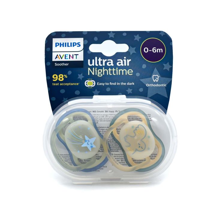 Philips Avent Ultra Air Nighttime Ορθοδοντικές Πιπίλες Σιλικόνης από 0 έως 6 μηνών  Κουκουβάγια Αστέρι 2 τμχ SCF376/17